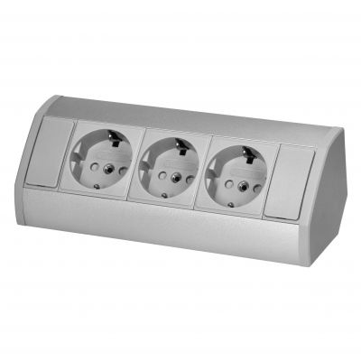 Gniazdo meblowe 3x2P+Z (Schuko), szaro-srebrne (OR-GM-9001(GS)/G)