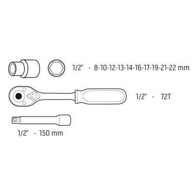 Klucze nasadowe 1/2 , zestaw 12 szt, NEO 08-654 GTX (08-654)