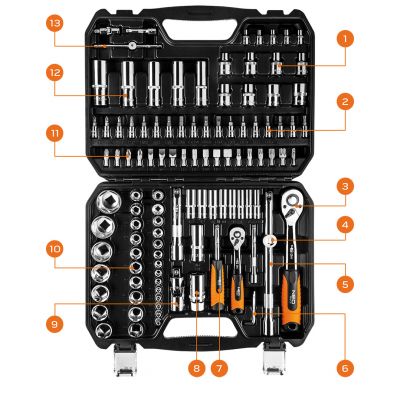 Klucze nasadowe 1/4 1/2 zestaw 110sztCrV NEO 08-666 GTX (08-666)