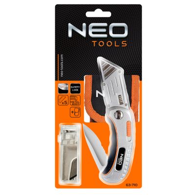 Nóż uniwersalny składany ostrze trapezowe + nóż nylonowe etui + 5 ostrzy Neo NEO 63-710 GTX (63-710)
