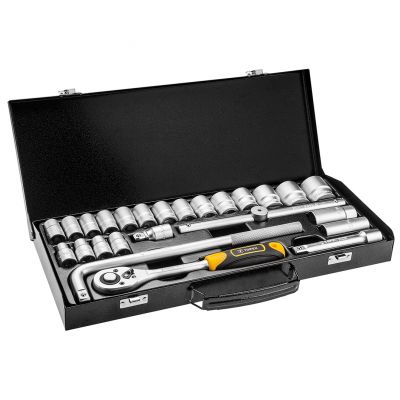 Klucze nasadowe 1/2 metalowa walizka zestaw 25szt, TOPEX 38D850 GTX (38D850)