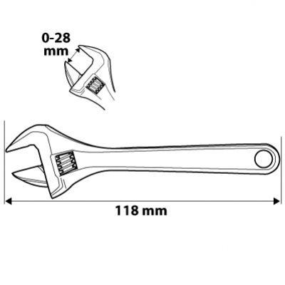 Klucz nastawny krótki 118 mm, zakres 0-28 mm 03-019 NEO (03-019)