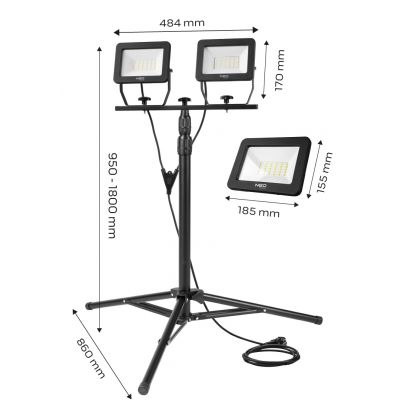 Reflektor podwójny 2x50W SMD LED 9000lm na statywie 1.8m (99-062)