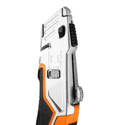 Nóż z ostrzem trapezowym nożyk bezpieczny 1+5 ostrzy do taśm folii NEO GTX (63-706)