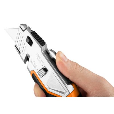 Nóż z ostrzem trapezowym nożyk bezpieczny 1+5 ostrzy do taśm folii NEO GTX (63-706)