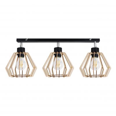 SOLIN 3P E27, oprawa ścienno-sufitowa, max. 3x60W, czarna, drewno (AD-LD-6384BE27D)