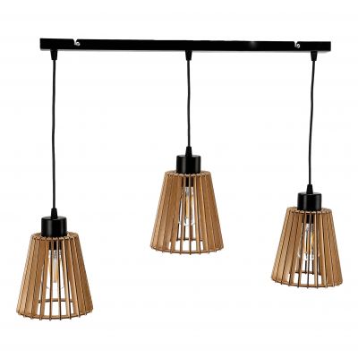 DELOS 3P E27, lampa wisząca, max. 3x60W, czarna, drewno, listwa (AD-LD-6409BE27D)