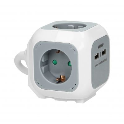 Przedłużacz 4 krotny 2P+Z (Schuko), ładowarka 2xUSB, 1,4m H05VV-F 3x1,5mm2, szaro-biały ORNO (OR-AE-13144(GS))