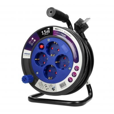 Przedłużacz bębnowy MINI, 4 gniazda 2P+Z (Schuko), metalowy stojak, polwinit H05VV-F 3x1.5mm2 - 15m OR-AE-13171(GS)/15M ORNO (OR-AE-13171(GS)/15M)