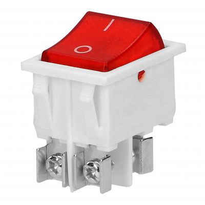 Łącznik kołyskowy podświetlany, przycisk czerwony, biała obudowa, 20(10)A / 250VAC ORNO (OR-AE-13179/R/W)