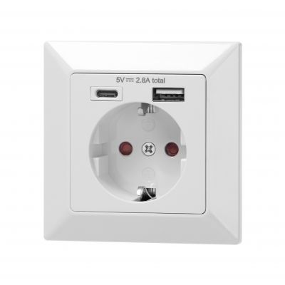 Gniazdo pojedyncze 2P+Z (Schuko), USB-A + USB-C, ,Wyjście 5VDC Max 2,8A OR-AE-13232(GS) ORNO (OR-AE-13232(GS))