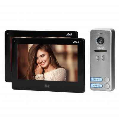 Zestaw wideodomofonowy 2-rodzinny, bezsłuchawkowy kolor, LCD 7 cal dotykowy, menu OSD, pamięć, gniazdo ORNO (OR-VID-EX-1064/B)