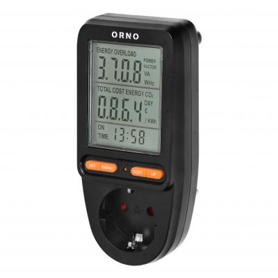Watomierz, kalkulator energii z wyświetlaczem LCD, wersja Schuko, czarny (OR-WAT-435(GS)/B)