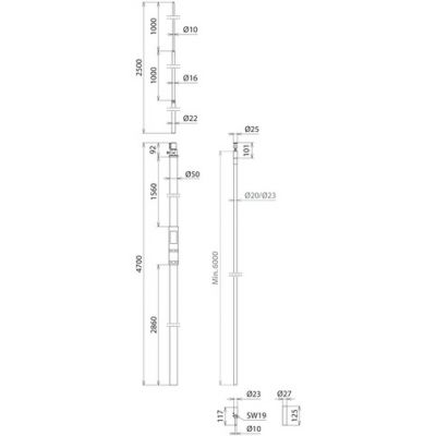 DEHNconductor przewód o izolacji H VI 23 mm Cu w rurze wsporczej o dł. 4700 mm z iglicą 2500 mm, zes (819438)