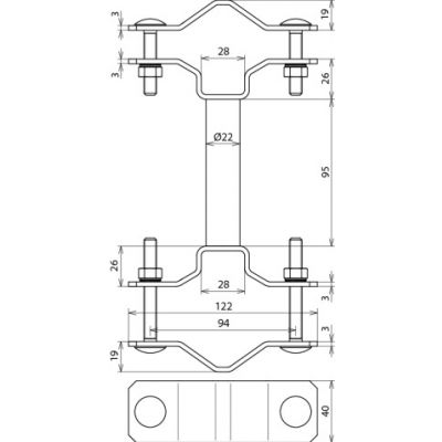 Element mocujący dystansujący do rur D 40 mm / D 45-65 mm o dł. 95 mm, stal nierdzewna NIRO (105162)