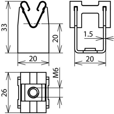 Wspornik DEHNgrip, wys. 20 mm, M6, do drutu 8 mm, Cu (207017)
