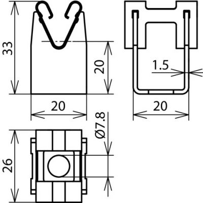 Wspornik DEHNgrip, wys. 20 mm, do drutu 8 mm, Cu (207007)