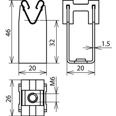 Wspornik DEHNgrip, wys. 32 mm, do drutu 8 mm, M6, Cu (207037)