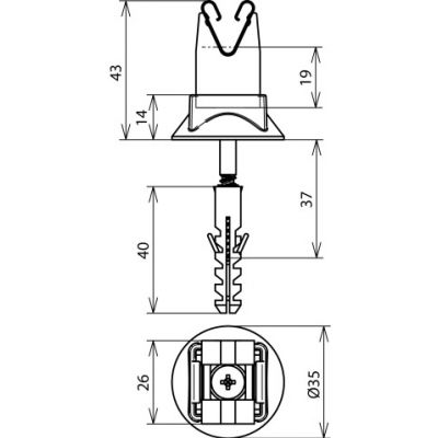 Wspornik DEHNgrip do drutu 8 mm, wys. 20 mm, z kołkiem 8x40 mm i wkrętem do drewna, Cu (207107)