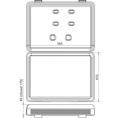 Kufer z tworzywa sztucznego 565x410x170 mm, pusty, na zaciski do drążków uziemiających fi 30/40 mm (745953)