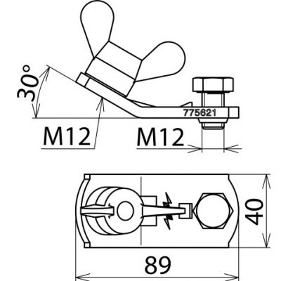 Element przyłączeniowy uziemiający z nakrętką motylkową M12 (775621)