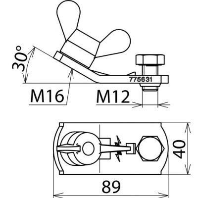 Element przyłączeniowy uziemiający z nakrętką motylkową M16 (775631)