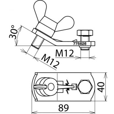 Element przyłączeniowy uziemiający ze śrubą motylkową M12 (775626)