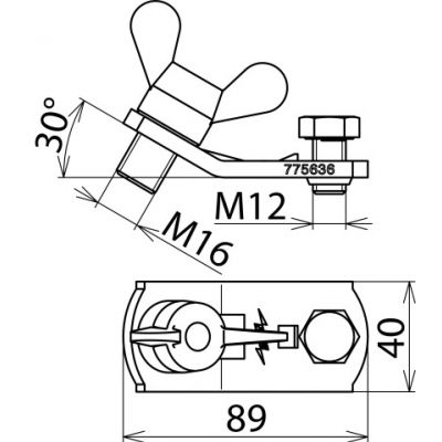 Element przyłączeniowy uziemiający ze śrubą motylkową M16 (775636)