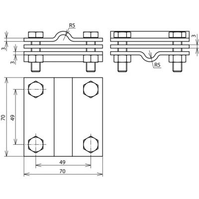 Zacisk krzyżowy z przekładką do drutu 2x7-10 mm i płask. 40 mm, stal nierdzewna NIRO (319229)