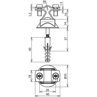 Wspornik DEHNhold do drutu 8-10 mm, z gwintem wewn. M8, podkładka PVC, kołek 8x40 mm, stal nierdzewn (274167)