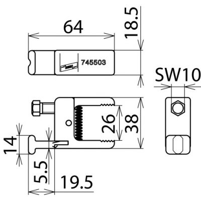 Zacisk kompaktowy do szyn 0-24 mm ze złączem T (745503)