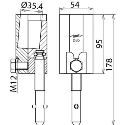 Zacisk do kulowych punktów mocowania fi 35 mm, z trzepieniem z poprzecznym kołkiem, do przewodu 16-1 (715312)