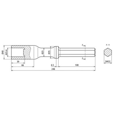 Głowica do młota udarowego Atlas Copco Cobra, do uziomów rurowych fi 25 mm, dł. 246 mm, stal (648007)