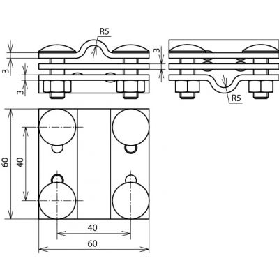Zacisk krzyżowy St/tZn, drut 8-10/8-10 mm, drut 8-10/płask. 30 mm-płask 30/30 mm z przekładką (318203)
