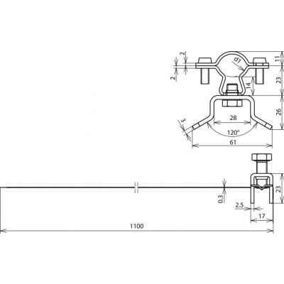 Wspornik do przewodu HVI 20 mm z obejmą taśmową, ZG-stal nierdzewna NIRO (275320)