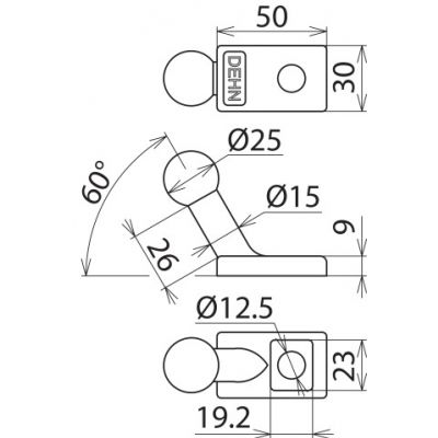 Punkt mocowania kulowy fi 25 mm skośny (756300)