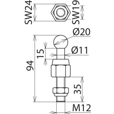 Punkt mocowania kulowy fi 20 mm prosty (754235)