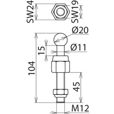 Punkt mocowania kulowy fi 20 mm prosty (754238)