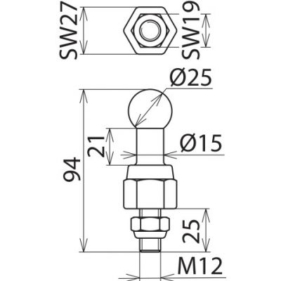 Punkt mocowania kulowy fi 25 mm prosty (755225)