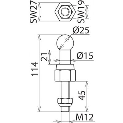 Punkt mocowania kulowy fi 25 mm prosty (755245)