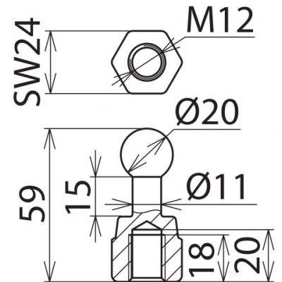 Punkt mocowania kulowy fi 20 mm prosty (754200)