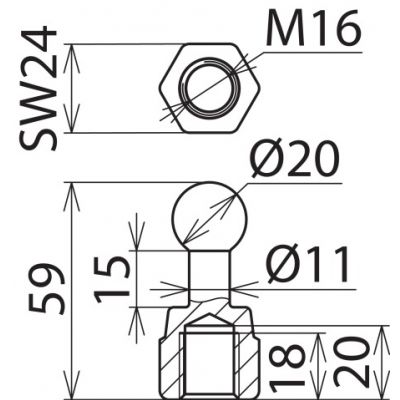 Punkt mocowania kulowy fi 20 mm prosty (754600)