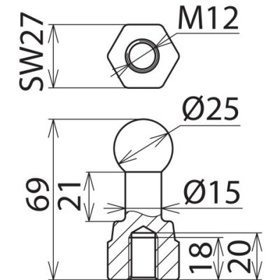 Punkt mocowania kulowy fi 25 mm prosty (755200)