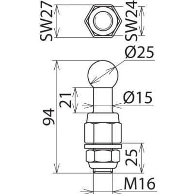 Punkt mocowania kulowy fi 25 mm prosty (755626)