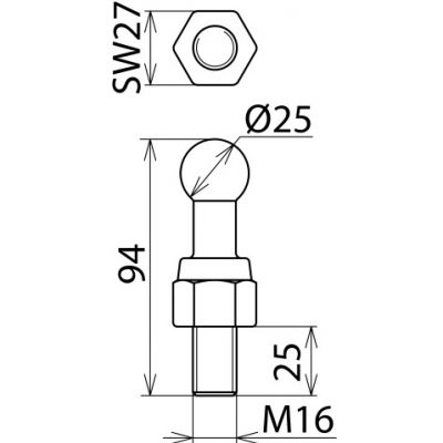Punkt mocowania kulowy fi 25 mm/M16 (755636)