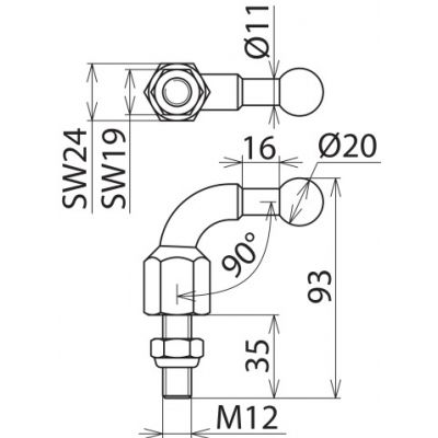 Punkt mocowania kulowy fi 20 mm kątowy 90 st. (707235)