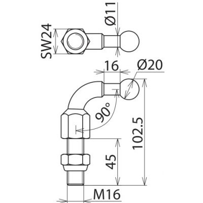 Punkt mocowania kulowy fi 20 mm kątowy 90 st. (707645)