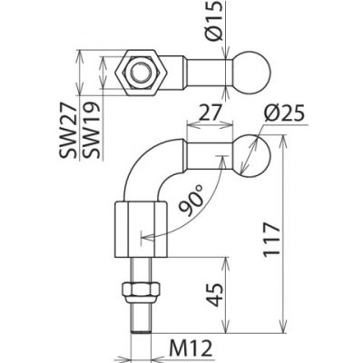 Punkt mocowania kulowy fi 25 mm kątowy 90 st. (757245)