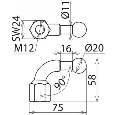 Punkt mocowania kulowy fi 20 mm kątowy 90 st. (707200)