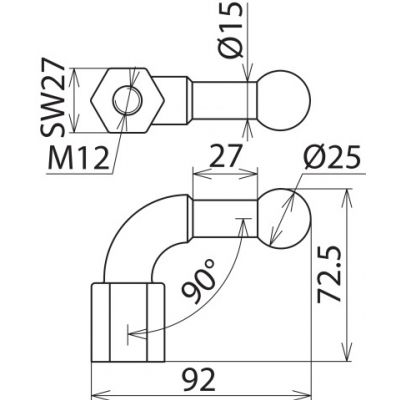 Punkt mocowania kulowy fi 25 mm kątowy 90 st. (757200)